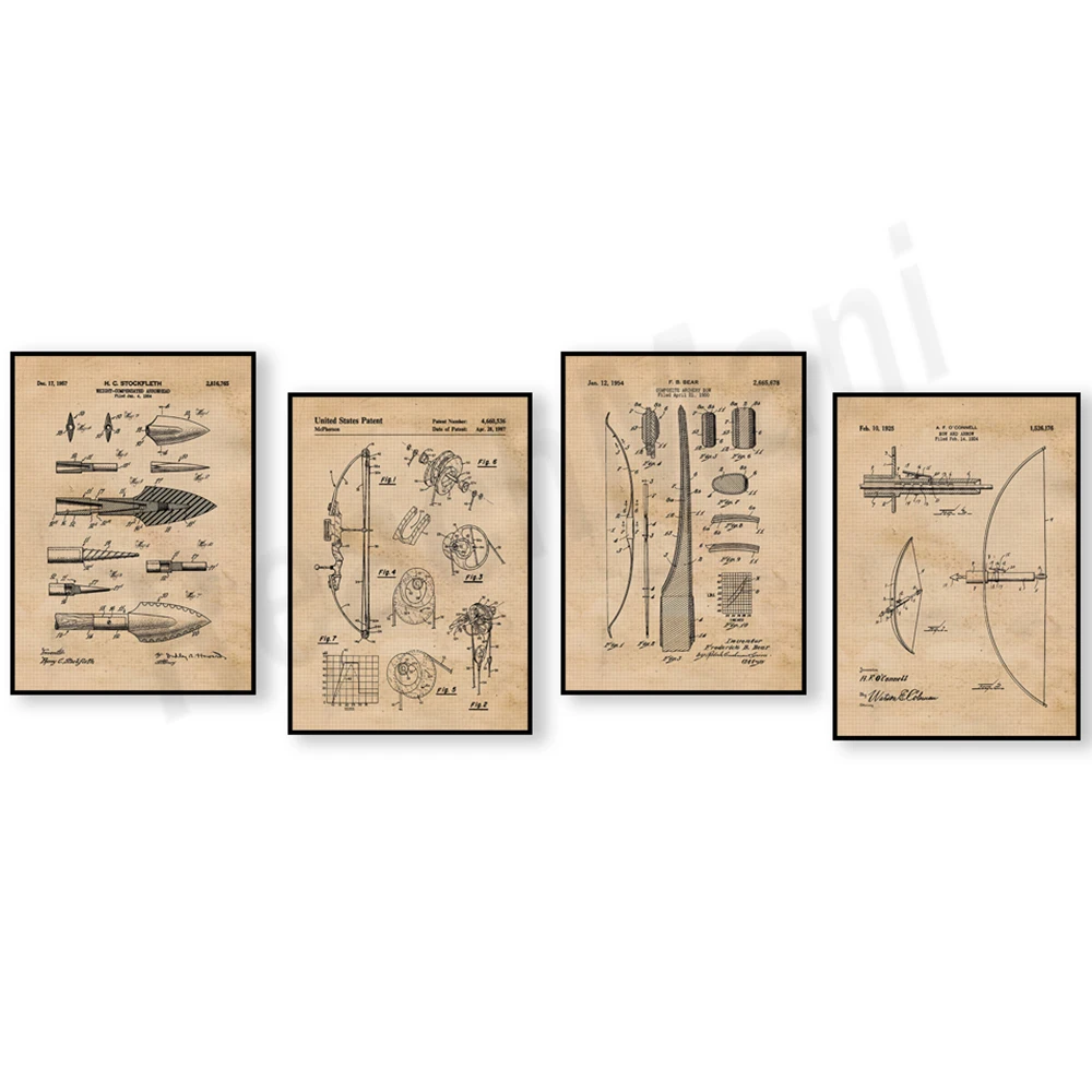 Vintage bow and arrow patent p - Outdoor Hunting Paintings incelemesi ve fiyatı