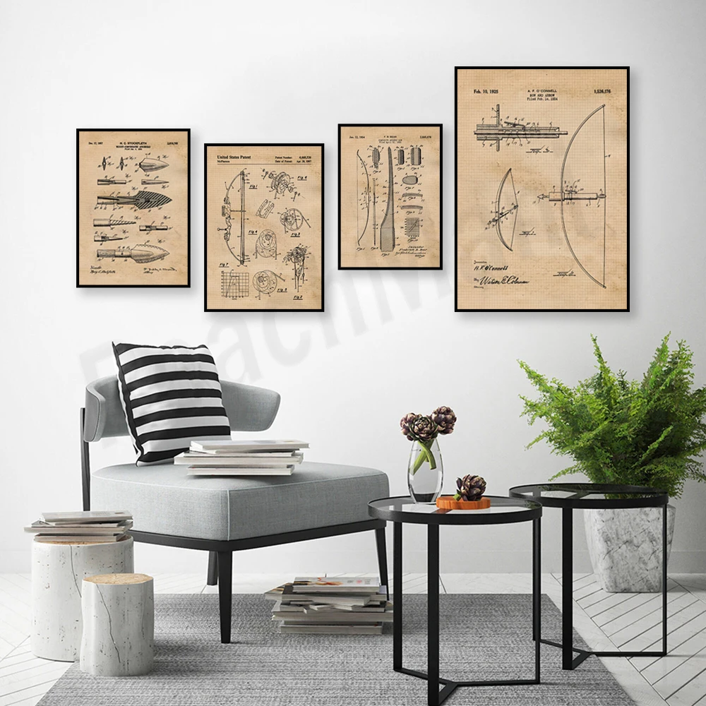 Vintage bow and arrow patent p - Outdoor Hunting Paintings incelemesi ve fiyatı