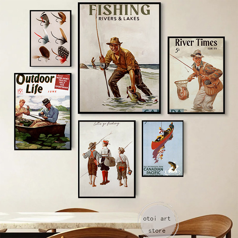 Vintage Fishing Retro Travel O - Outdoor Hunting Paintings incelemesi ve fiyatı